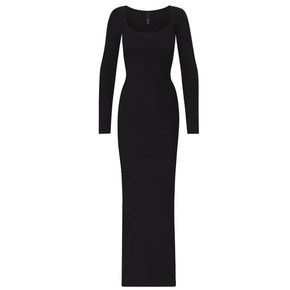 SKIMS SOFT LOUNGE LONG SLEEVE DRESS ONYX BLACK SIZE MEDIUM - Picture 2 of 12